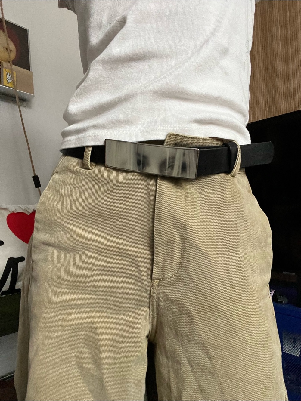 Eytys Black Leather Belt with Rectangular Silver Buckle